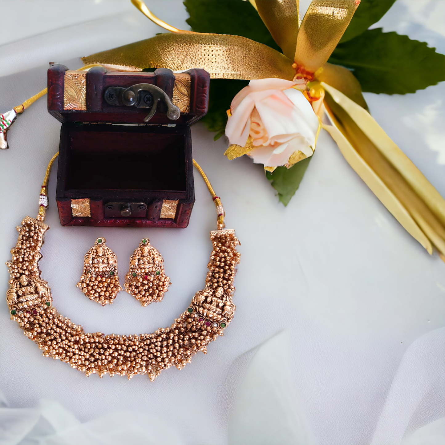Golden Beads Lakshmi Necklace Set - TS05