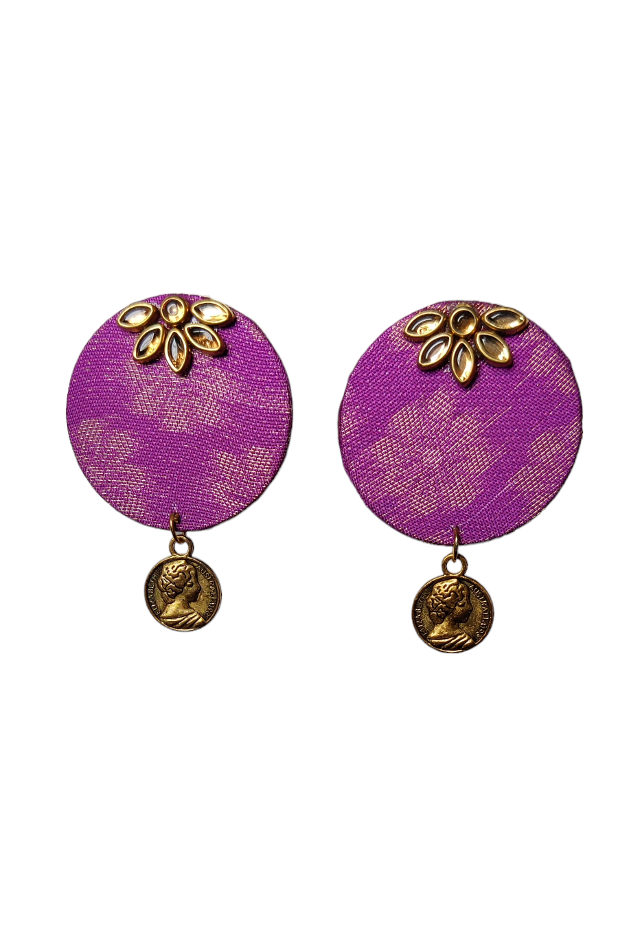Violet Fabric Earrings With Kundan