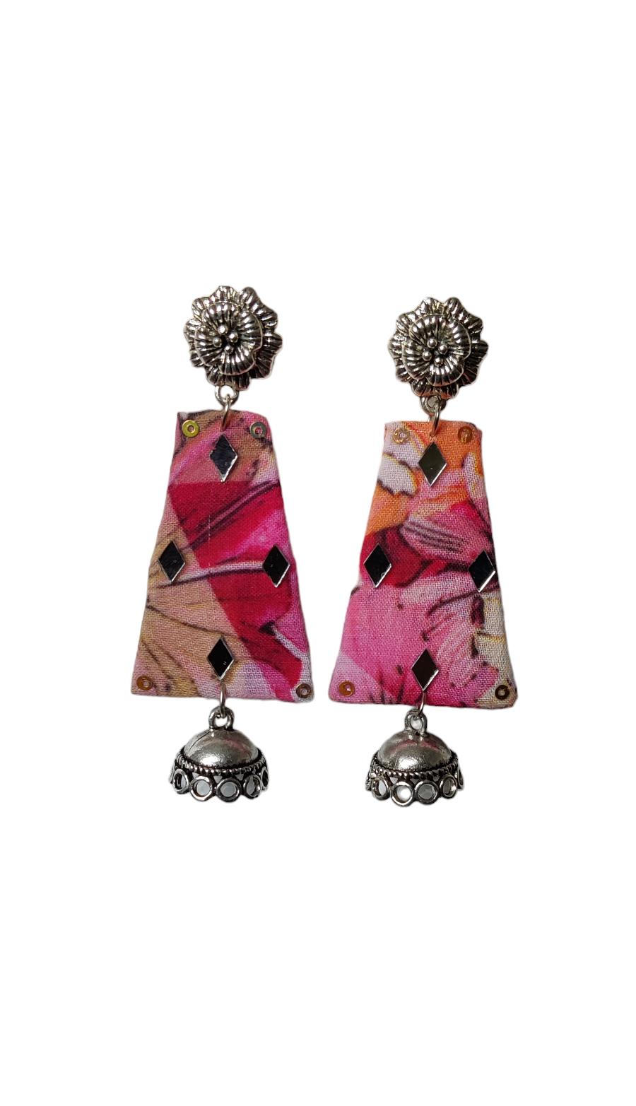 Pink Color Printed Fabric Earrings