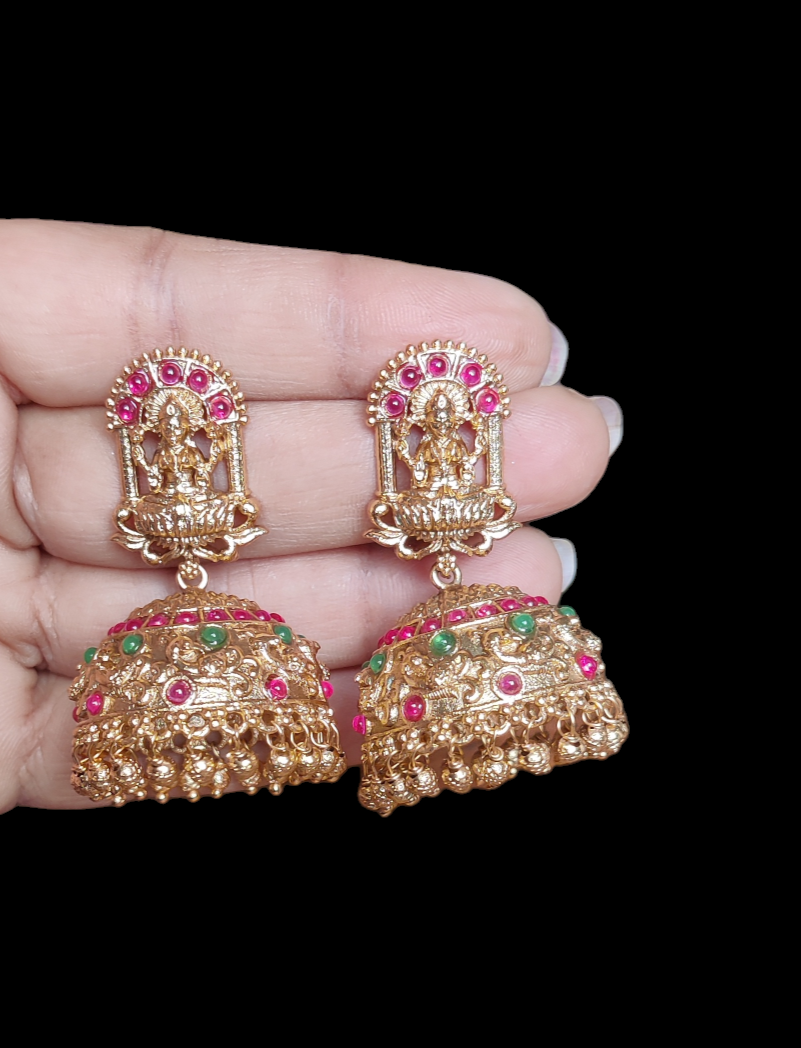 Traditional Jhumka With Red & Green Kundan With Matte Finish