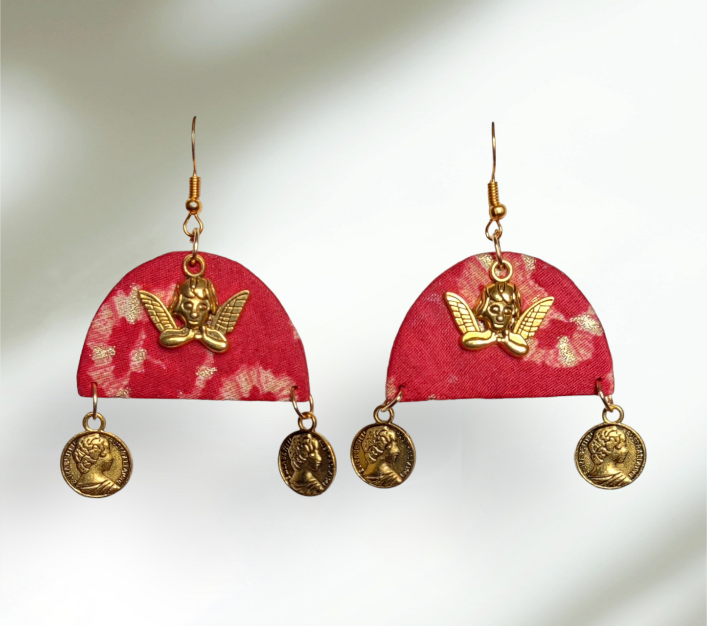 Red Printed Fabric Earrings
