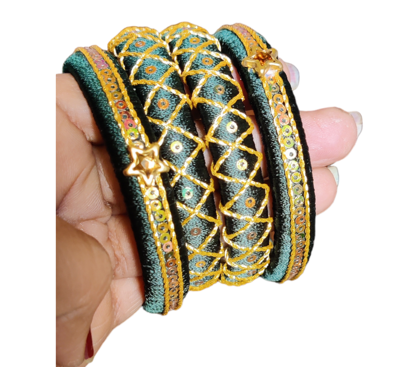 Bottle Green Silk Thread Bangles
