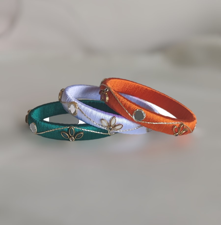Tri Color - Silk Thread Bangle Set