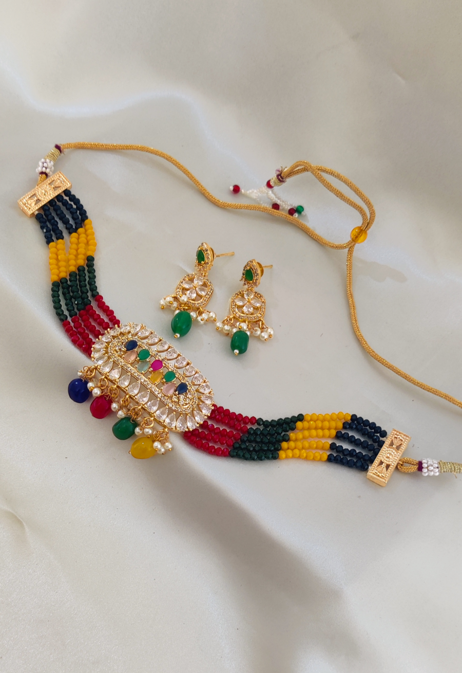 Multi Color Choker Necklace Set - AD09