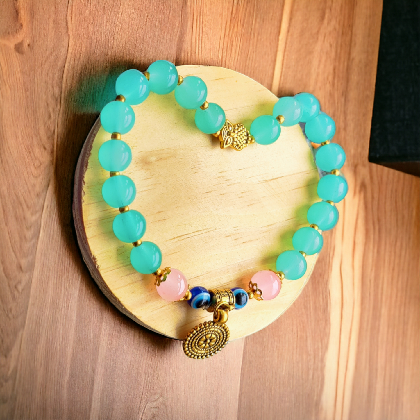 Glass Beads Bracelet - Peach & Green Color Beads