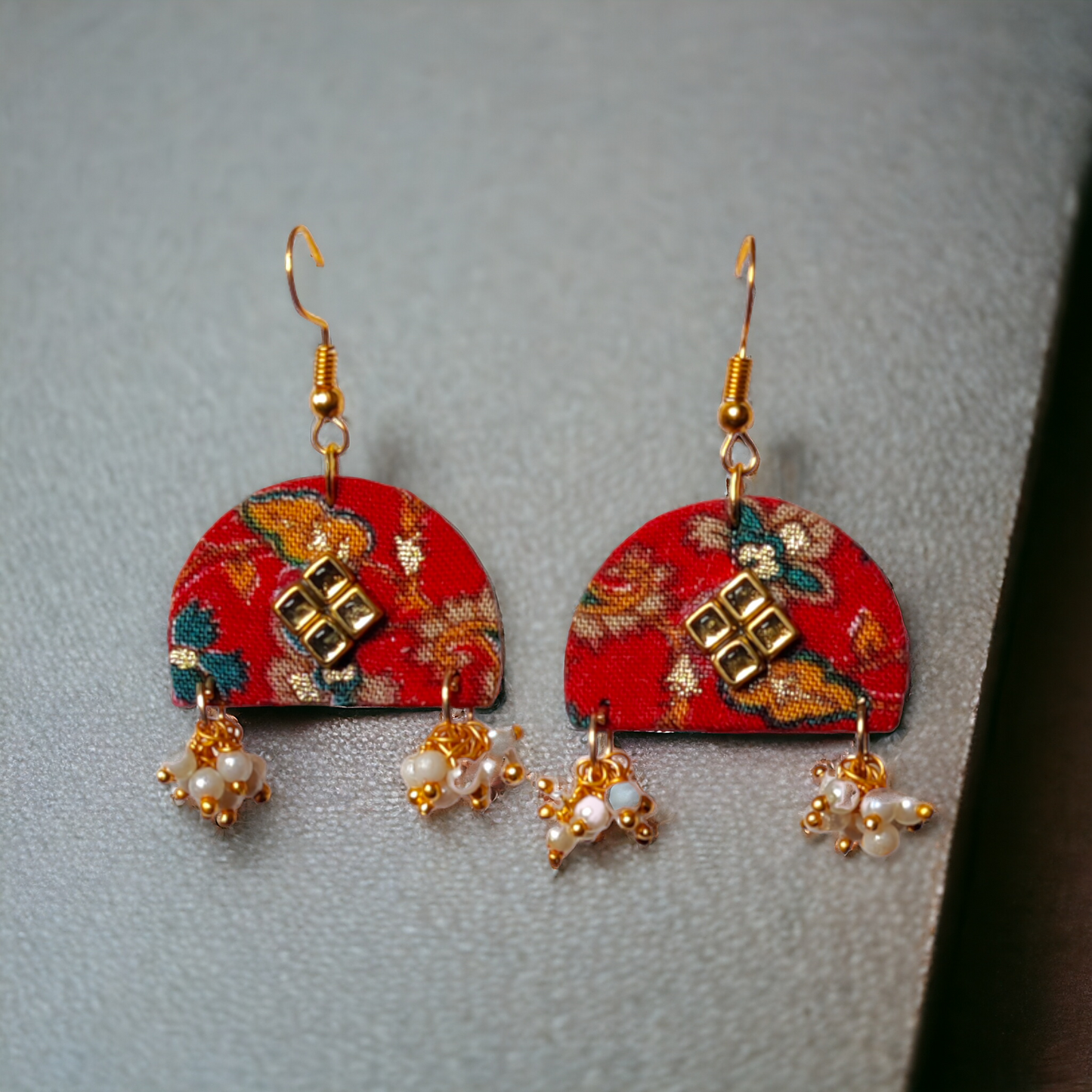 Red Printed Fabric Earrings