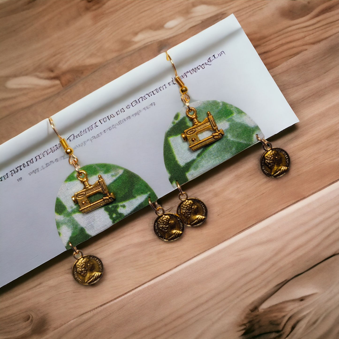 Green Printed Fabric Earrings