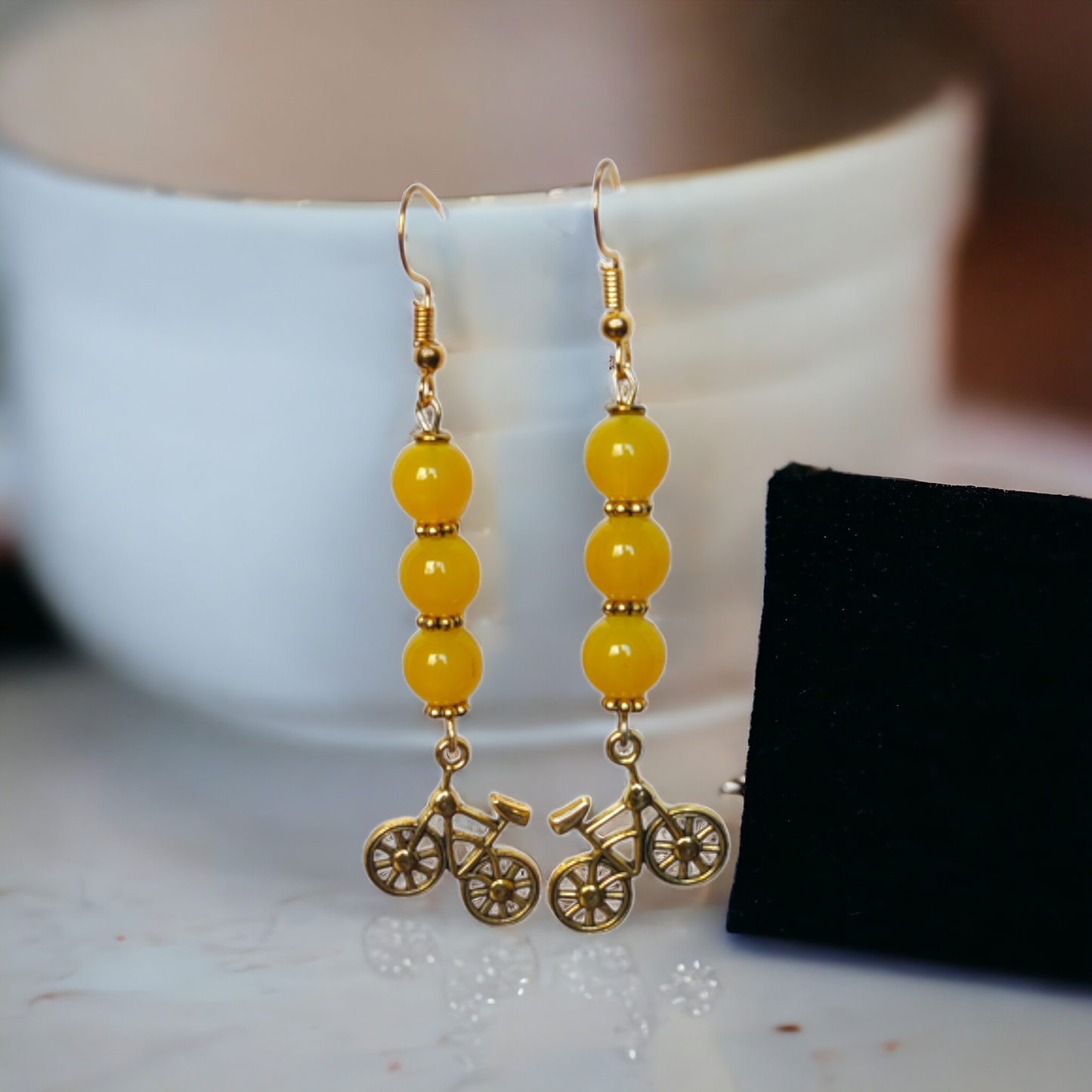 Yellow Glass Beads Earrings