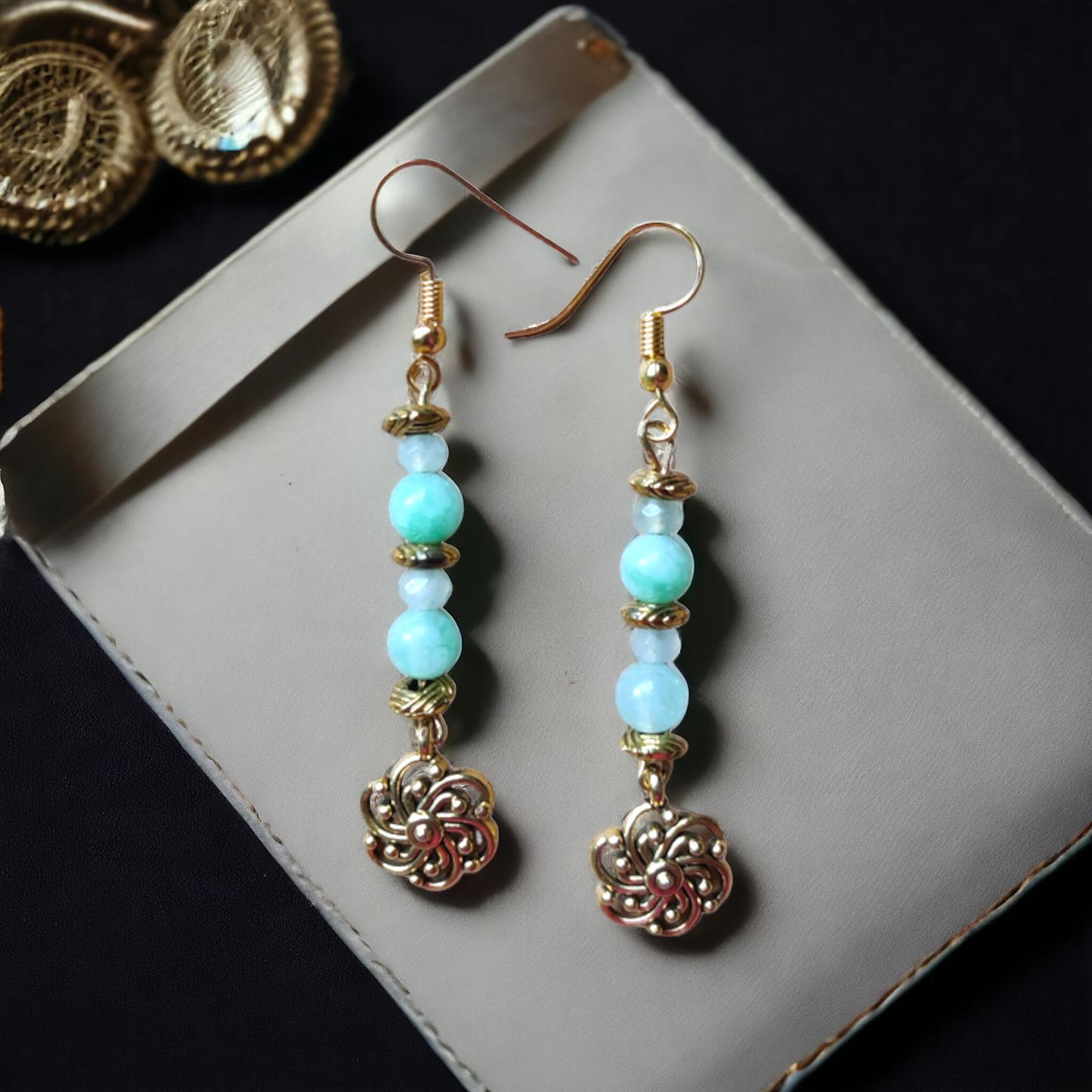 Blueish Green Glass Beads Earrings