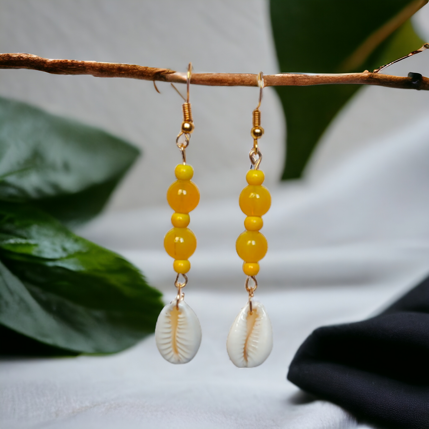 Yellow Glass Beads Earrings