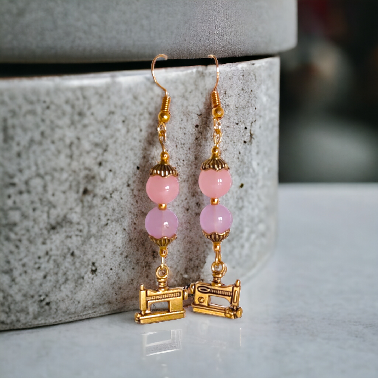 Pink Glass Beads Earrings