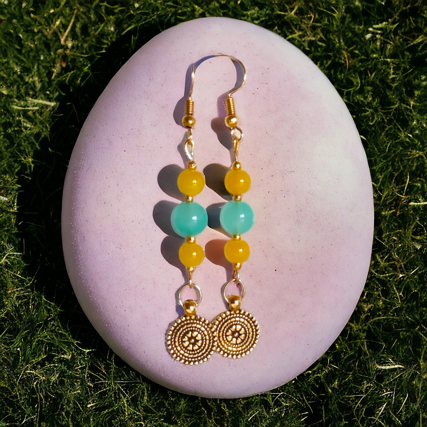 Yellow & Green Glass Beads Earrings