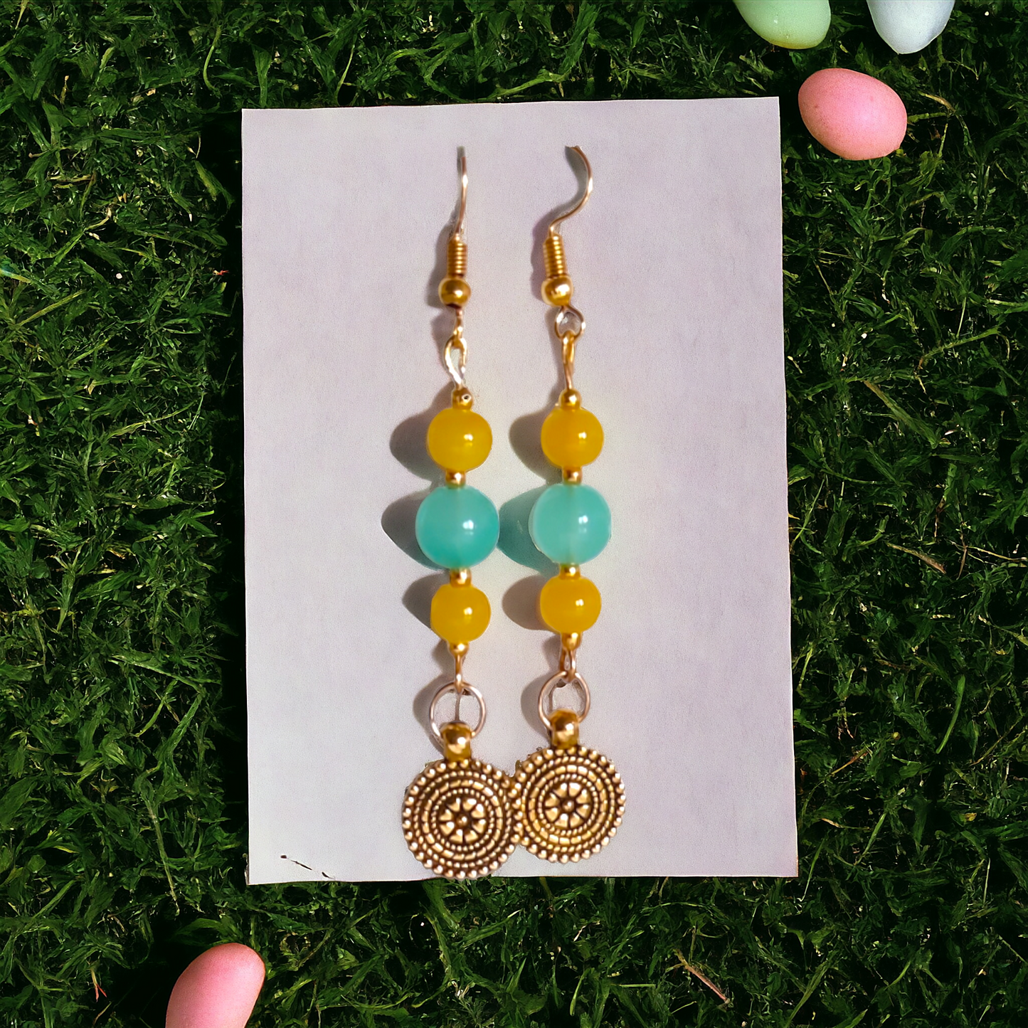 Yellow & Green Glass Beads Earrings