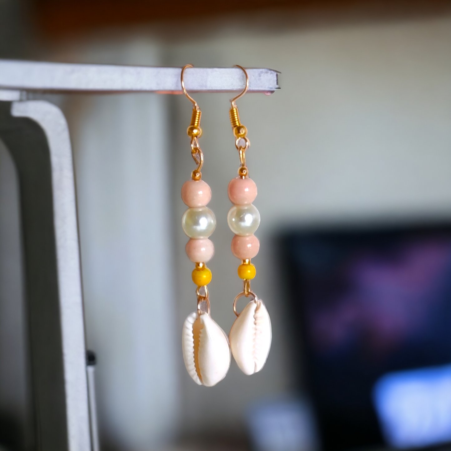 Clay Beads With Pearls Cowrie Earrings