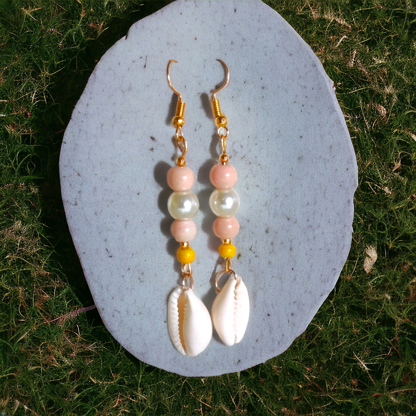 Clay Beads With Pearls Cowrie Earrings