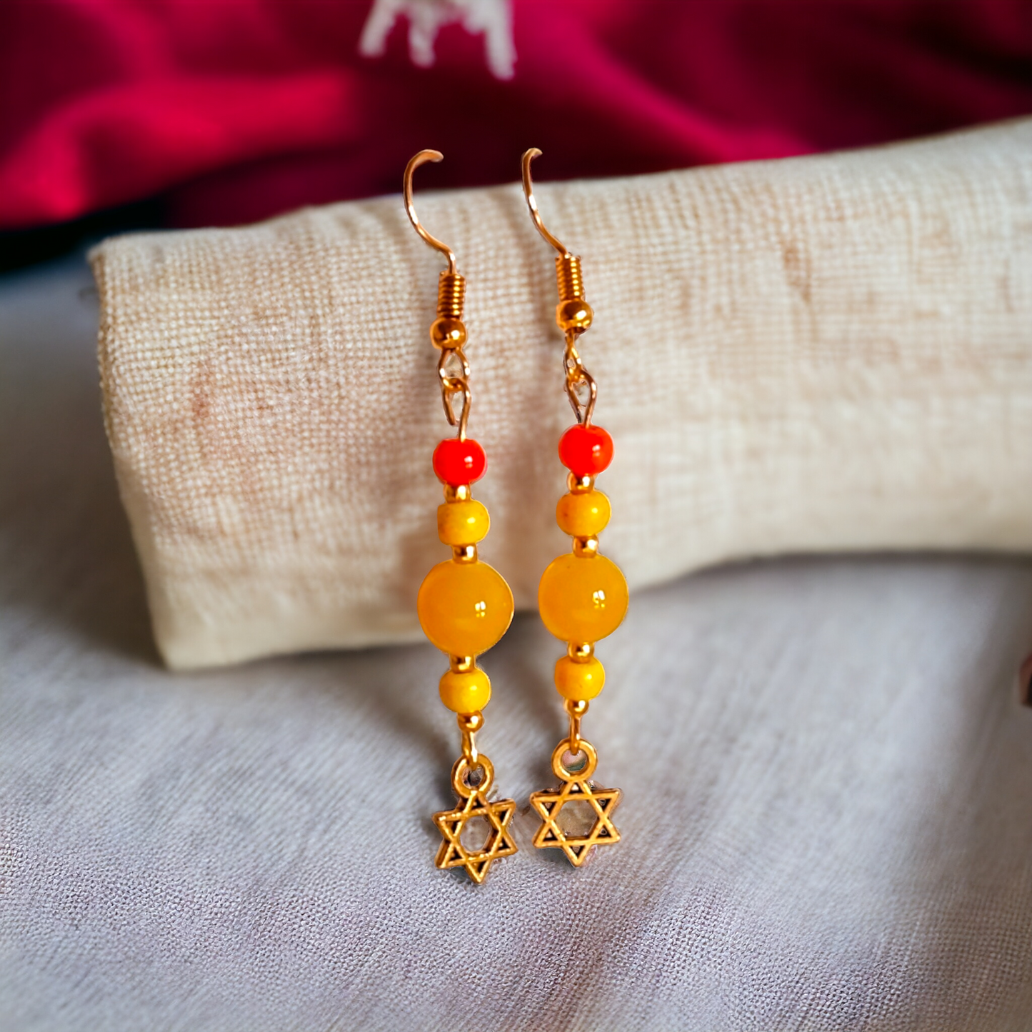 Yellow Glass Beads Earrings