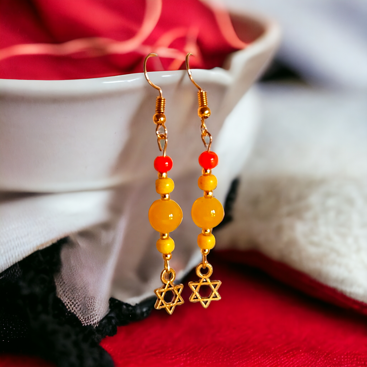 Yellow Glass Beads Earrings