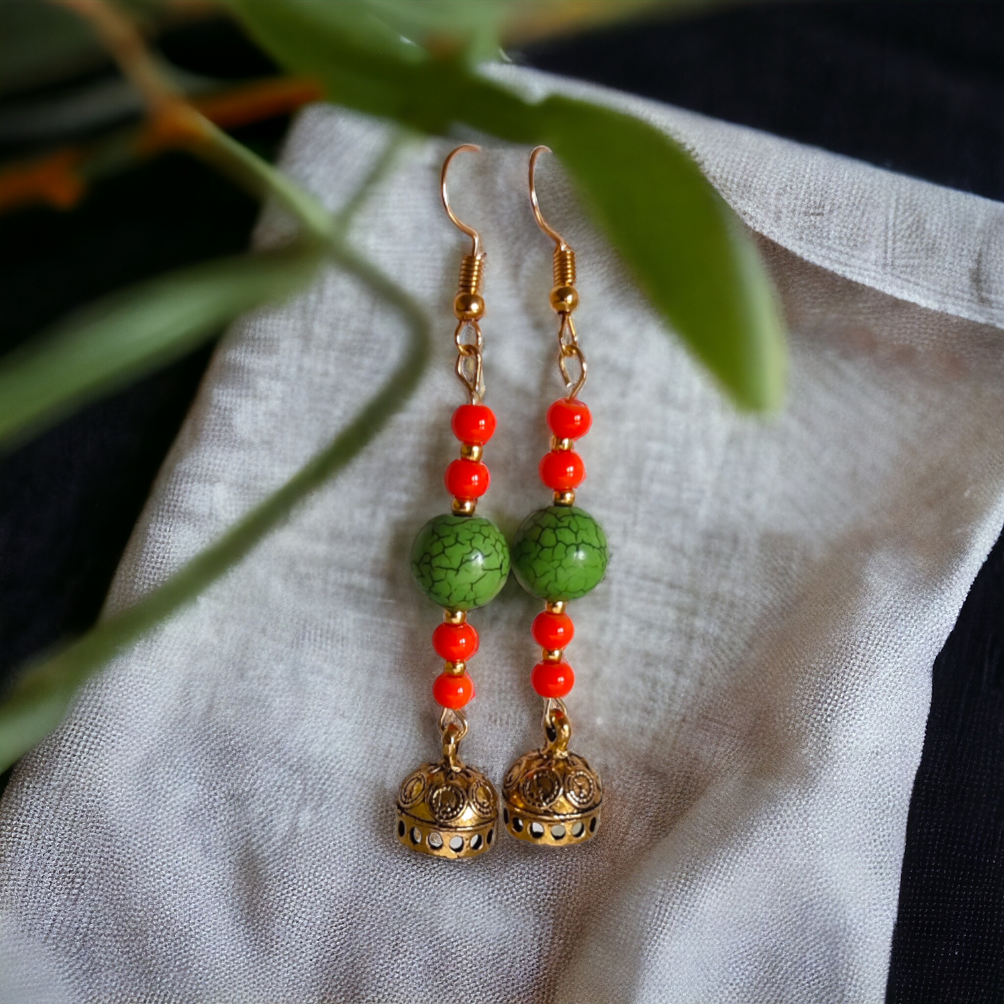 Green & Red Clay Beads Earrings
