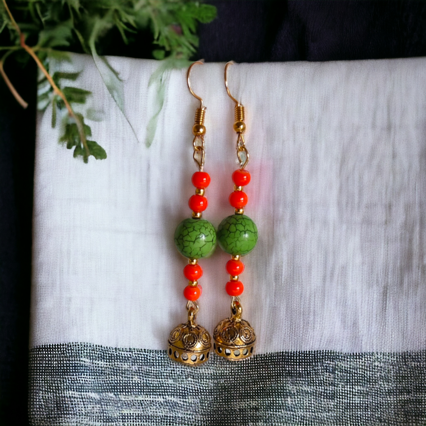 Green & Red Clay Beads Earrings