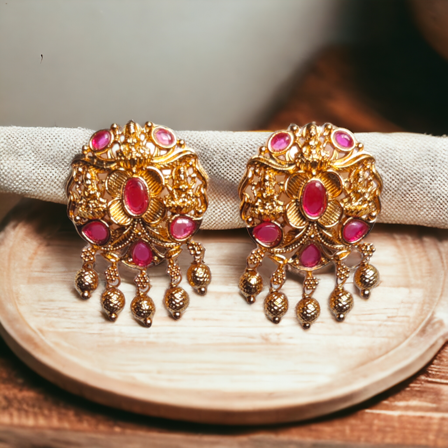 Red Kundan Lakshmi Studs