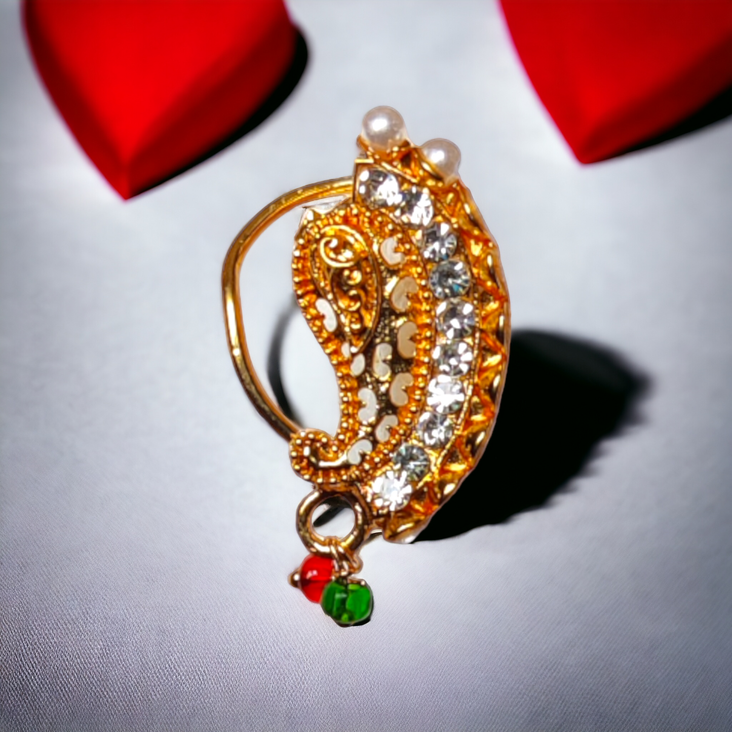Nose Pin - White Stone & Pearls