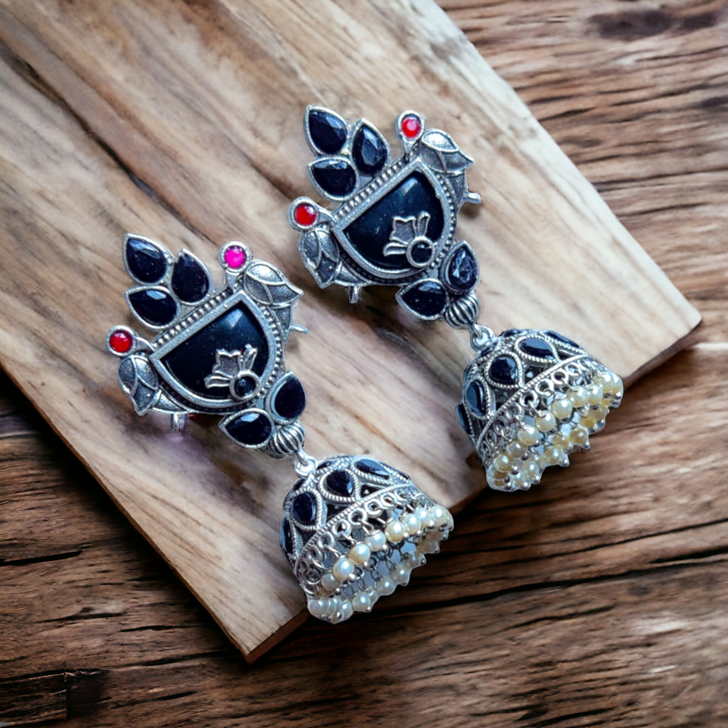 Black Kundan & Pearl Jhumka - XJ47