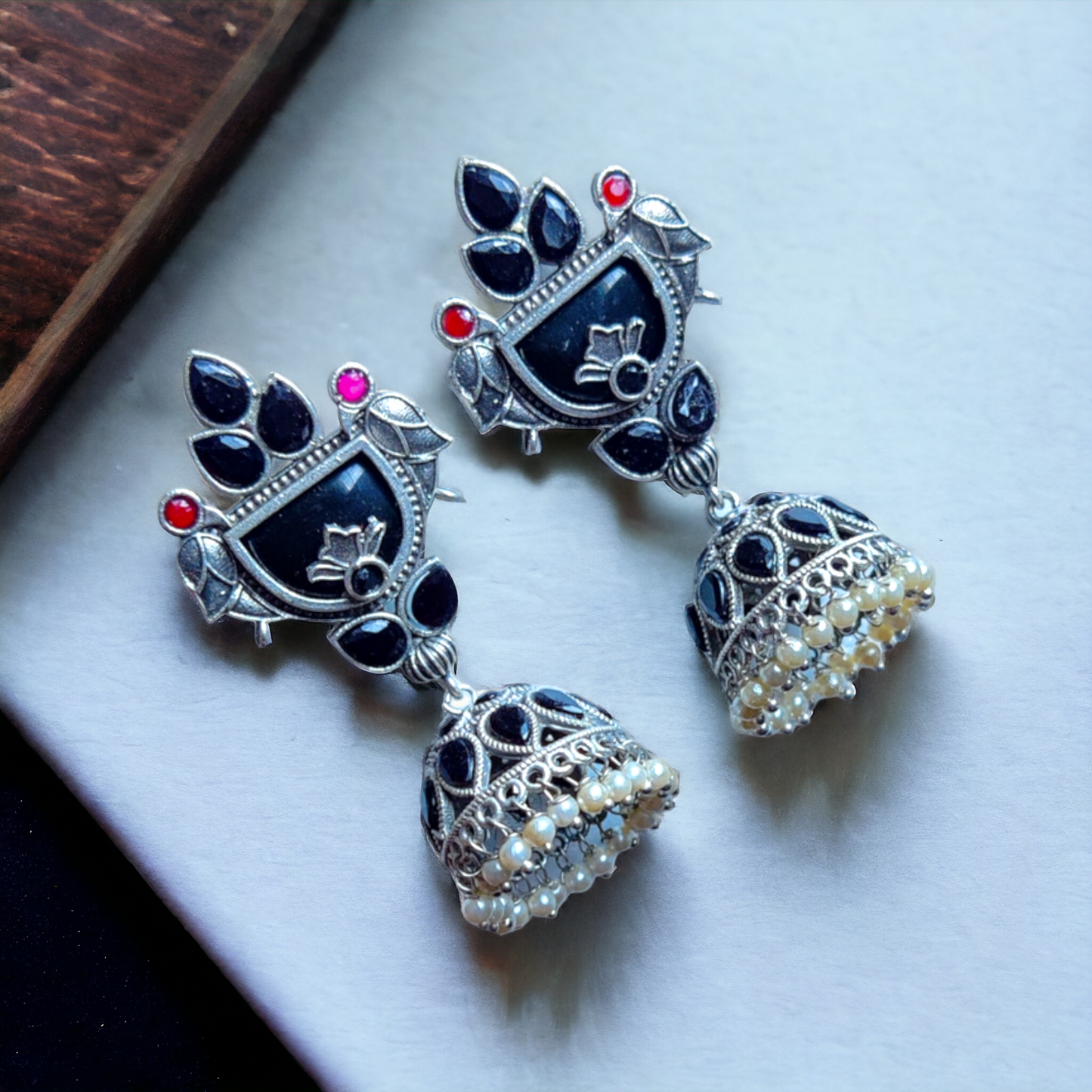 Black Kundan & Pearl Jhumka - XJ47