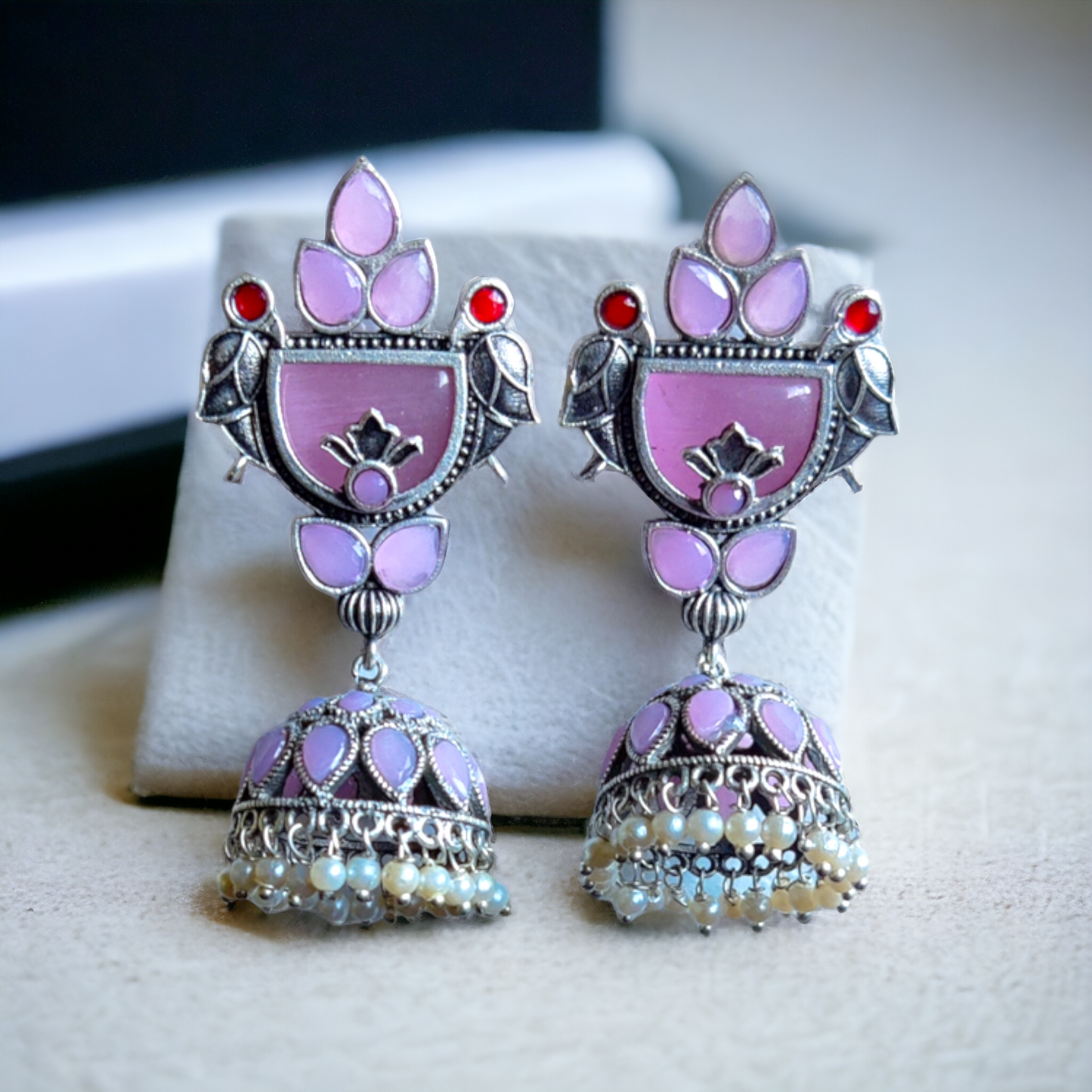 Pastel Purple Kundan & Pearl Jhumka - XJ48