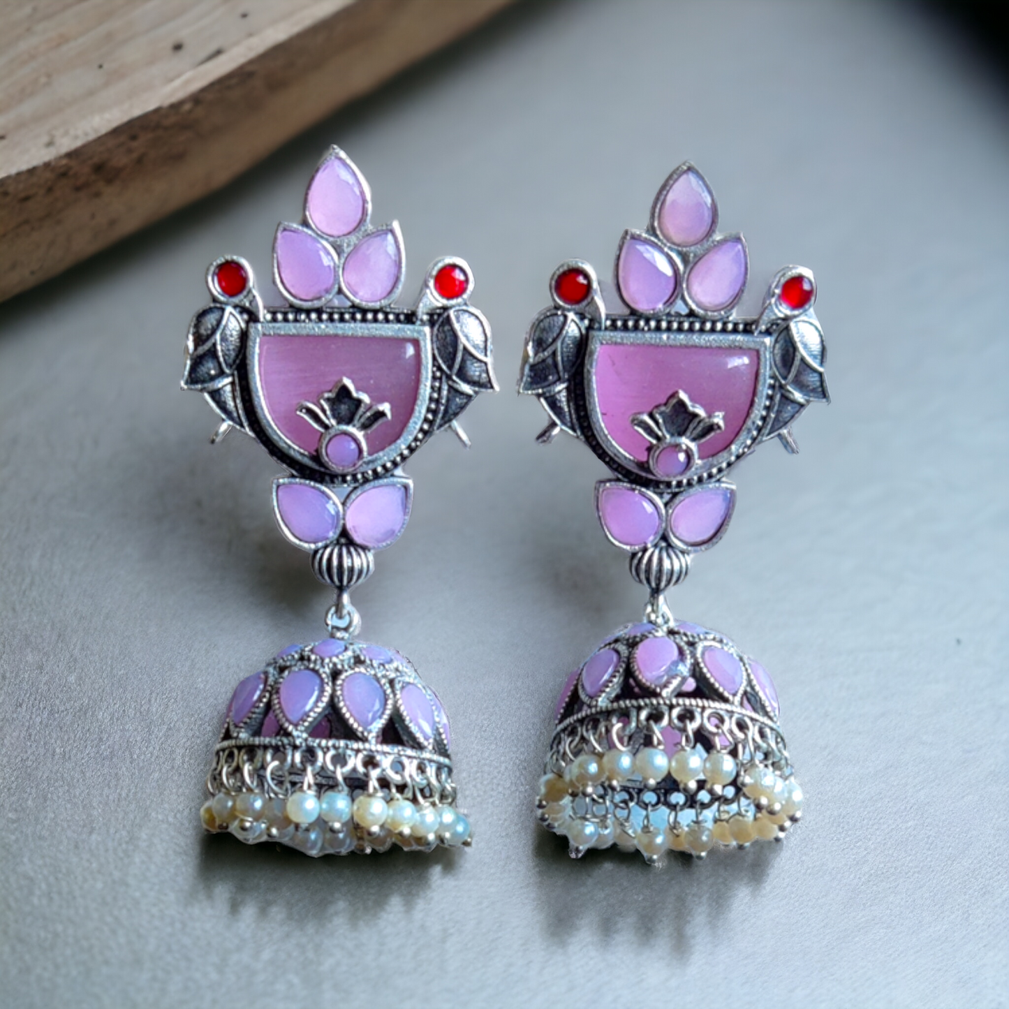 Pastel Purple Kundan & Pearl Jhumka - XJ48