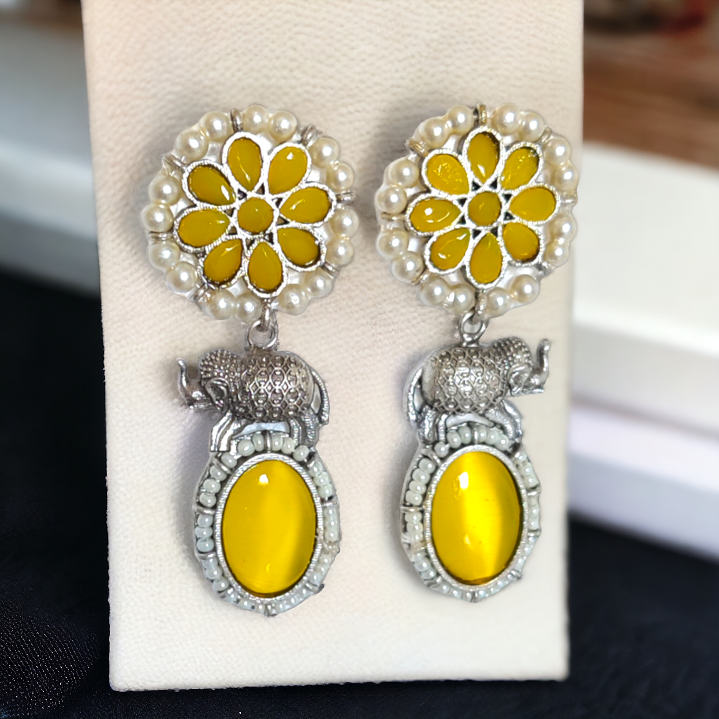 Lemon Yellow Kundan Earrings - XJ50