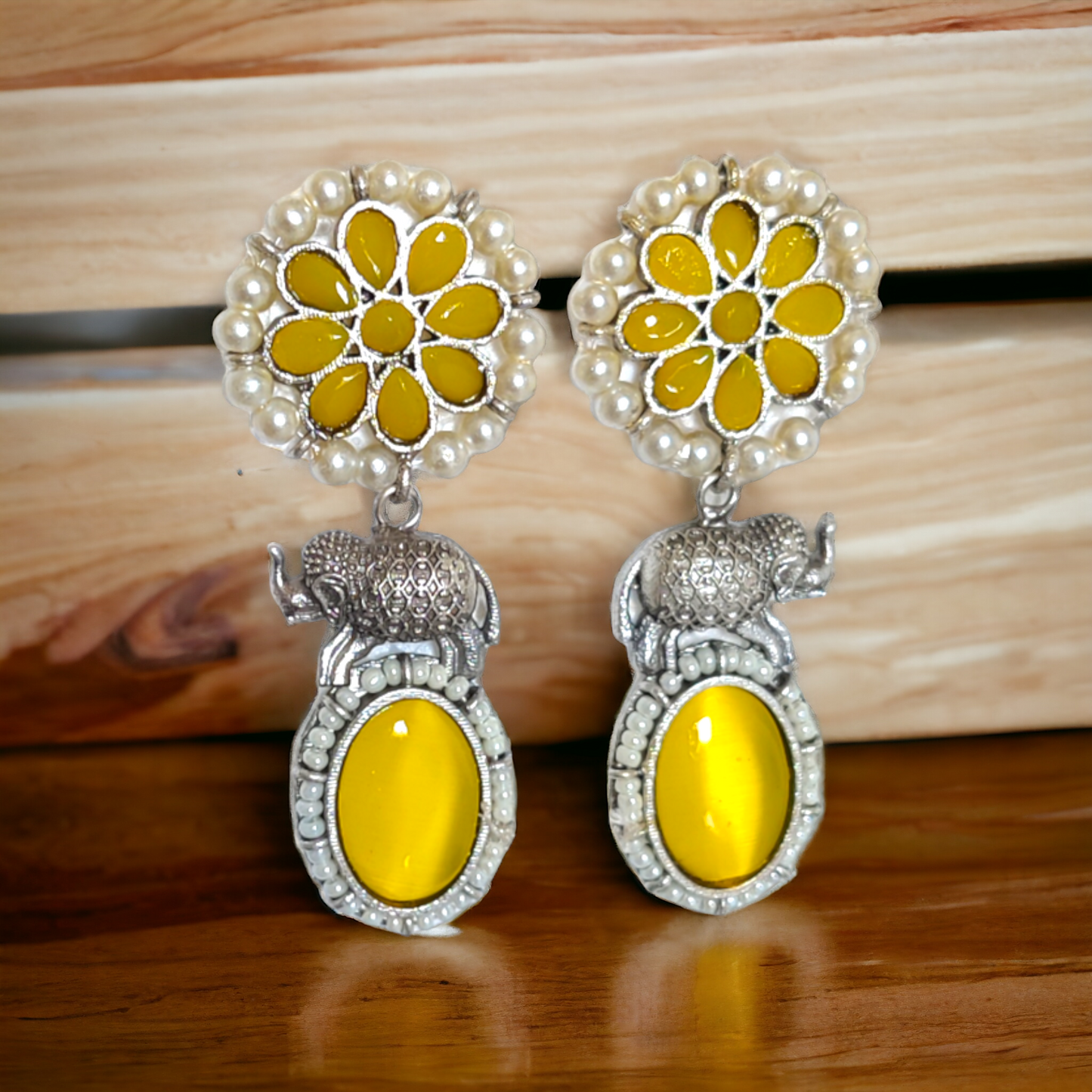 Lemon Yellow Kundan Earrings - XJ50