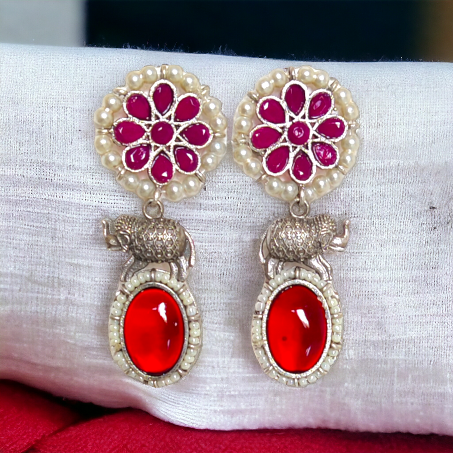 Dark Pink Kundan Earrings - XJ51