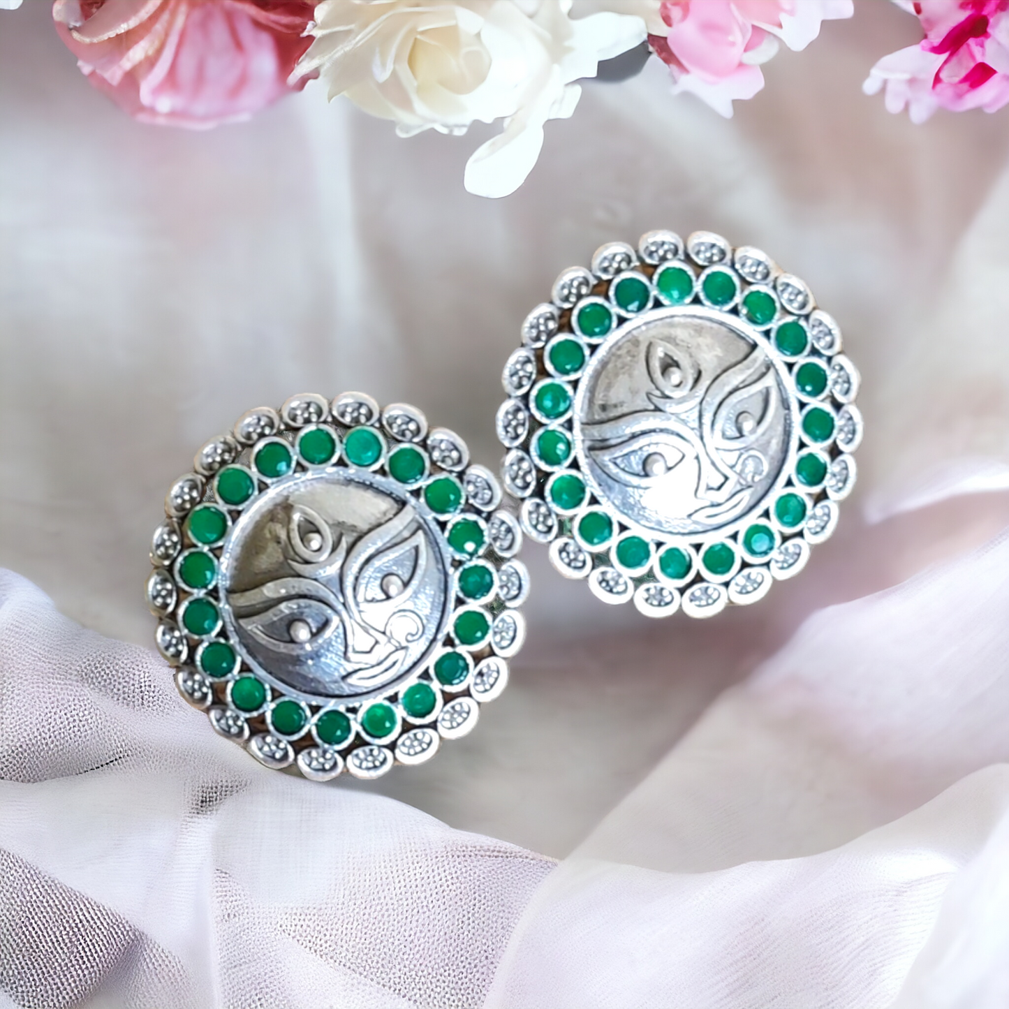 Maa Durga Studs - Diameter: 3.4cms - XJ55