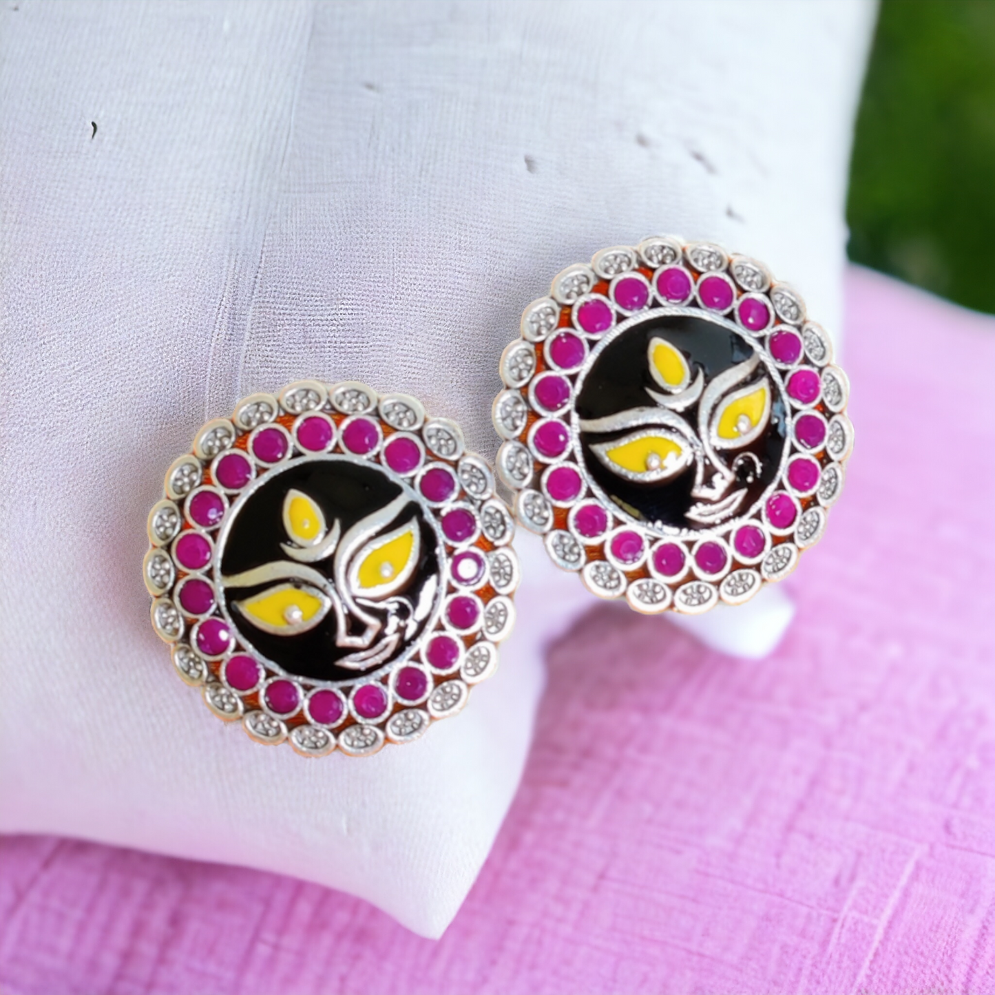 Maa Durga Studs - Diameter: 3.4cms - XJ55