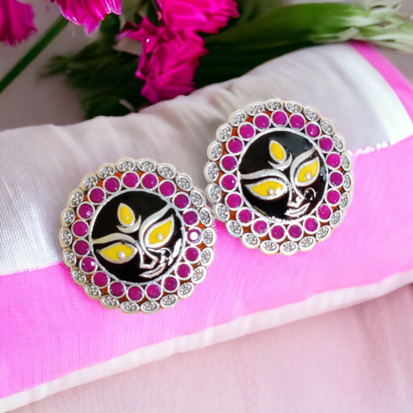 Maa Durga Studs - Diameter: 3.4cms - XJ55