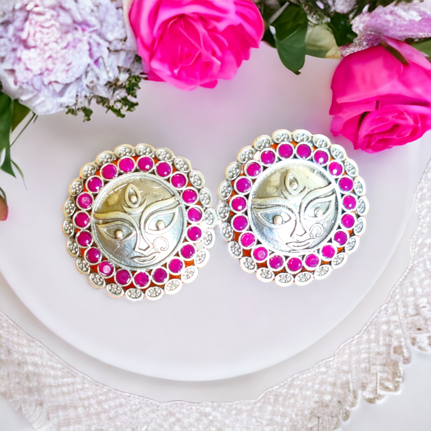 Maa Durga Studs - Diameter: 3.4cms - XJ55