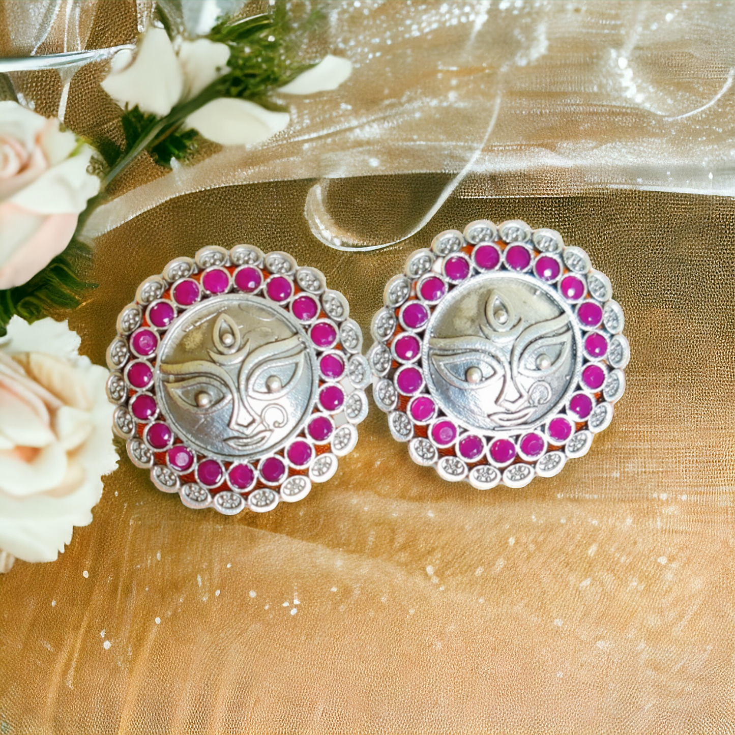 Maa Durga Studs - Diameter: 3.4cms - XJ55