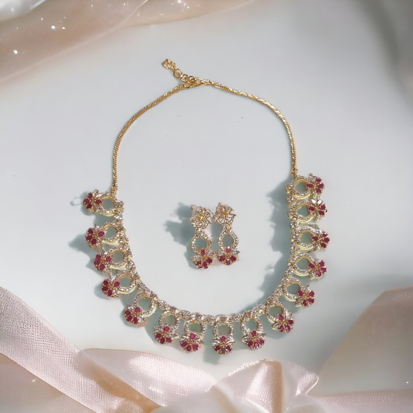 Pink Stone Necklace Set - AD01