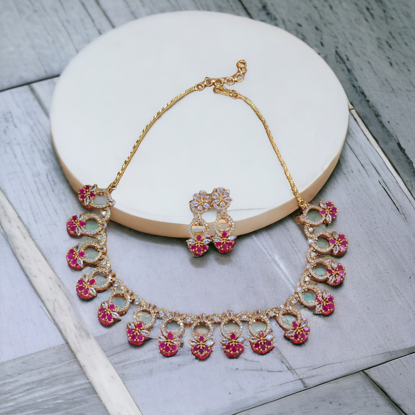 Pink Stone Necklace Set - AD01