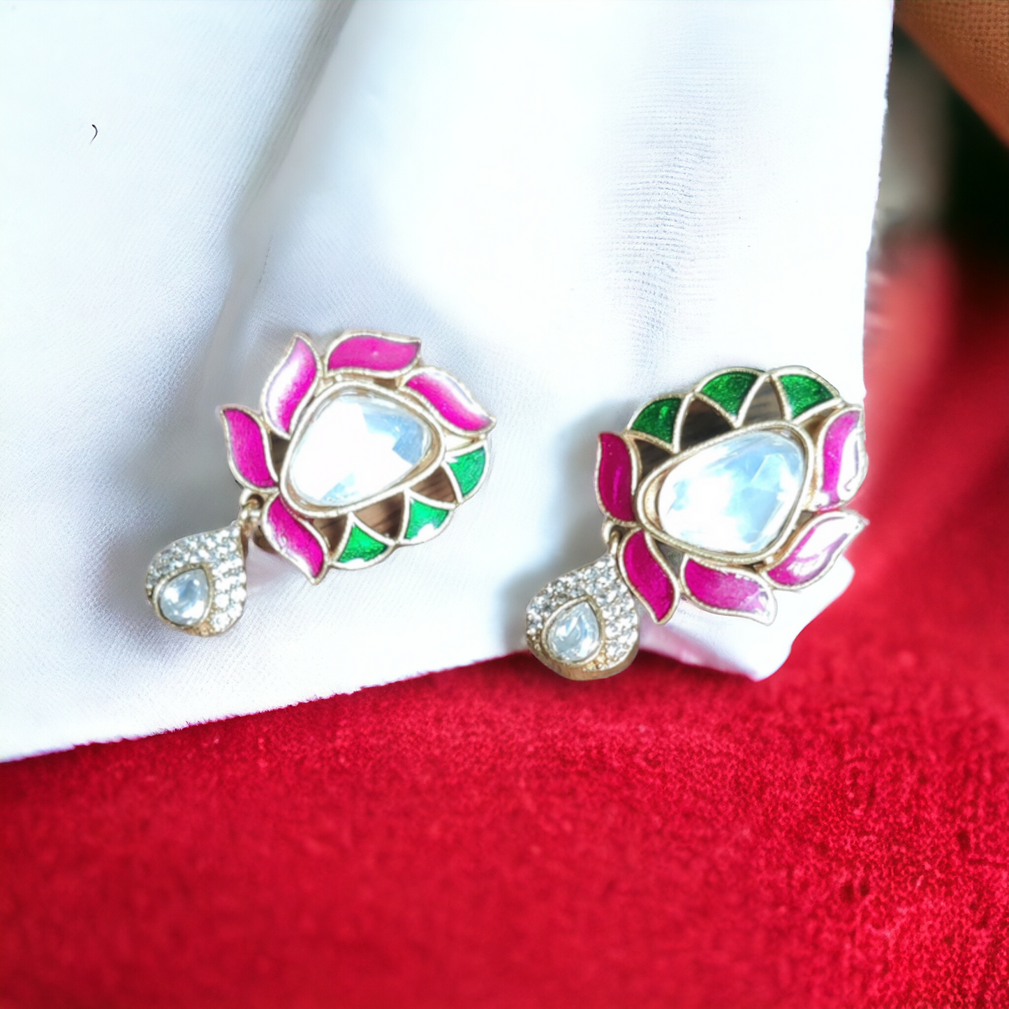 Multi Color Kundan Earrings With AD Stones
