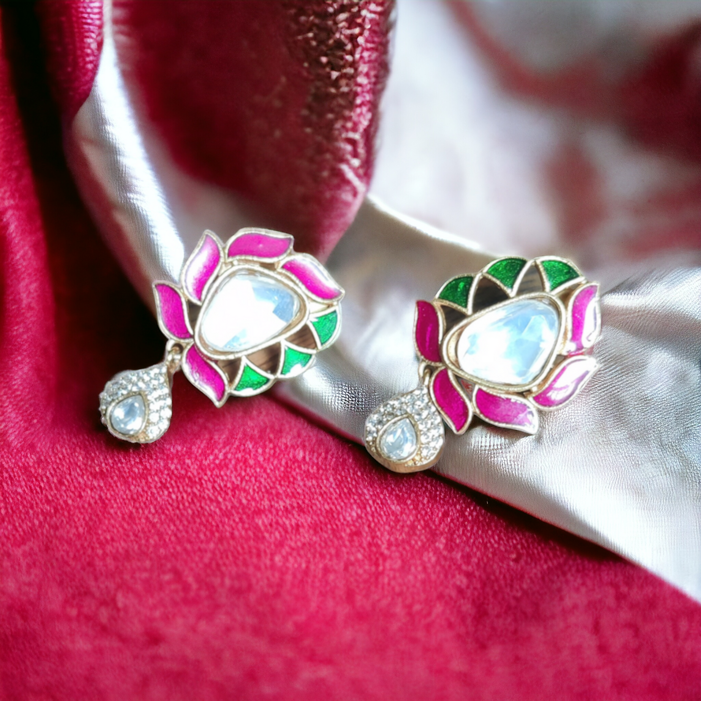 Multi Color Kundan Earrings With AD Stones