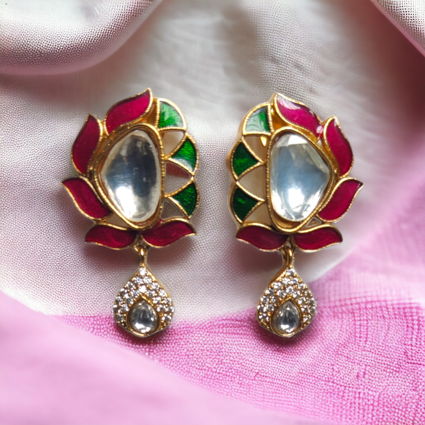 Multi Color Kundan Earrings With AD Stones