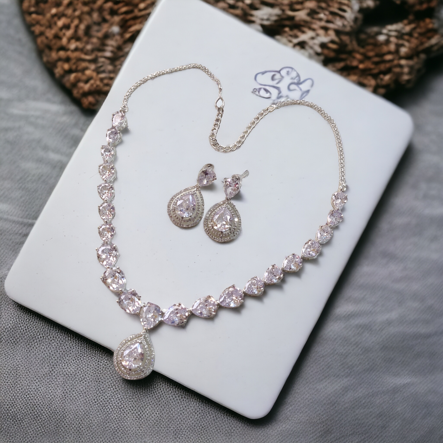 White Stone Necklace Set - AD02