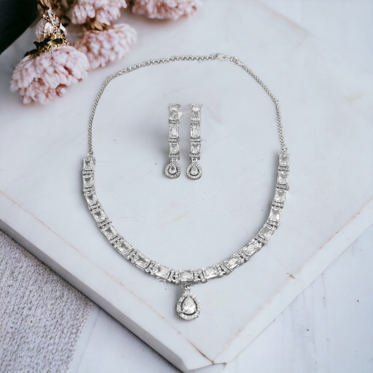 White Stone Necklace Set - AD03