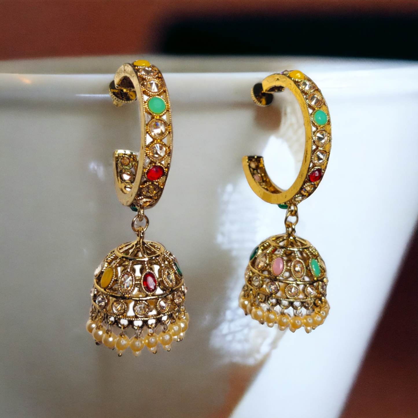 Multi Color Kundan Stone - Reverse AD Jhumka