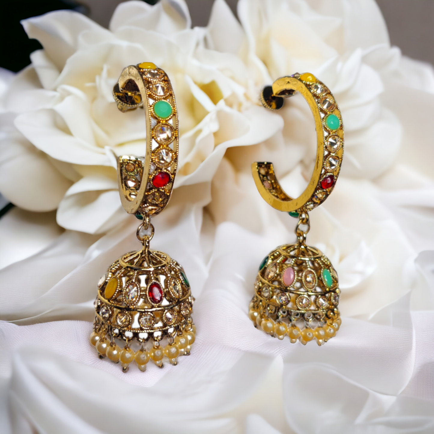 Multi Color Kundan Stone - Reverse AD Jhumka