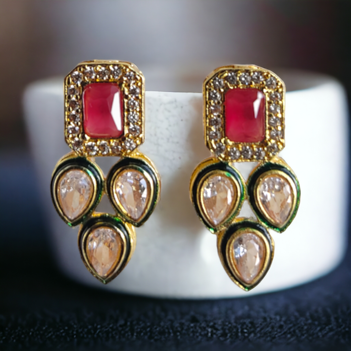 Red Stone Kundan Necklace Set - KC06