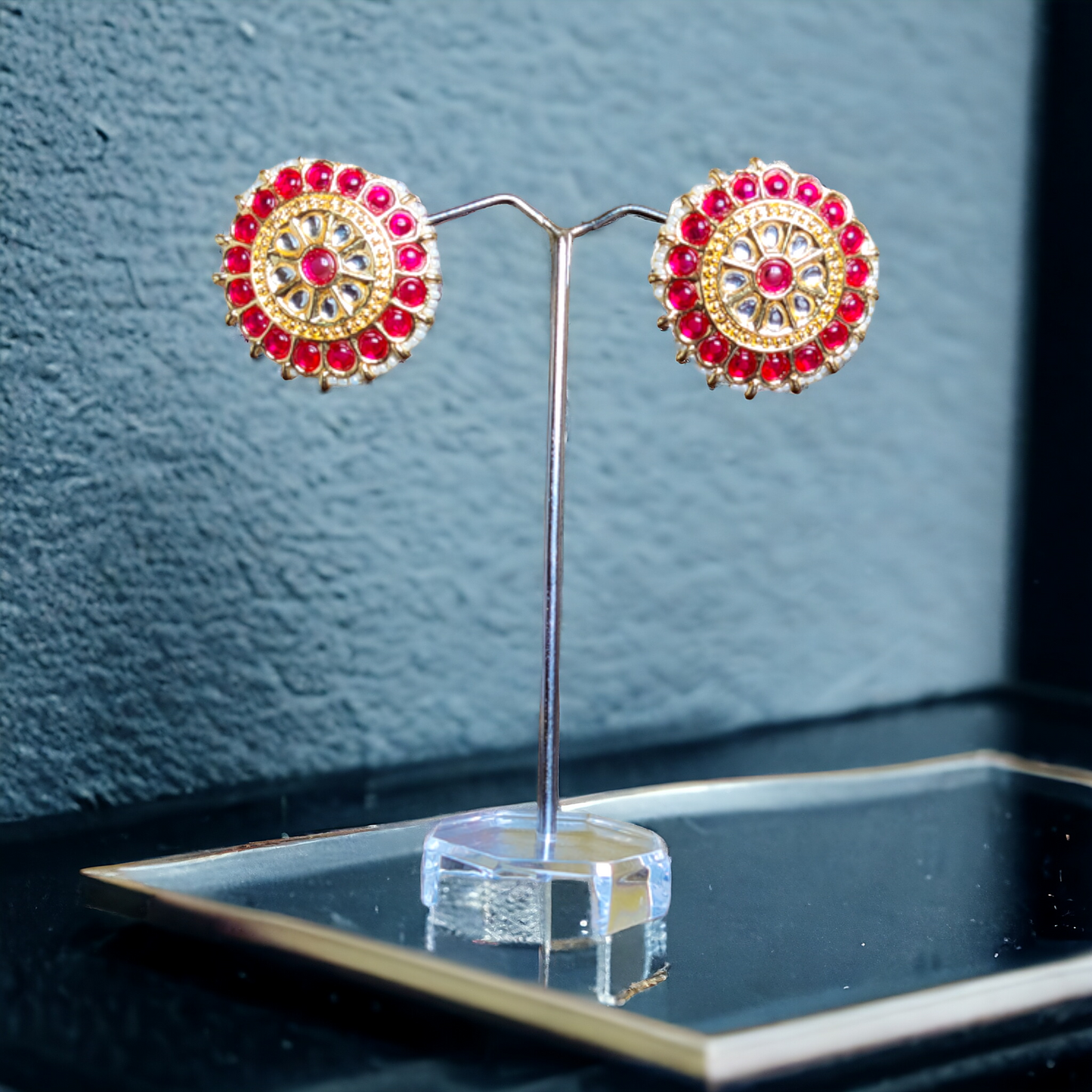 Red Kundan Studs - KC11