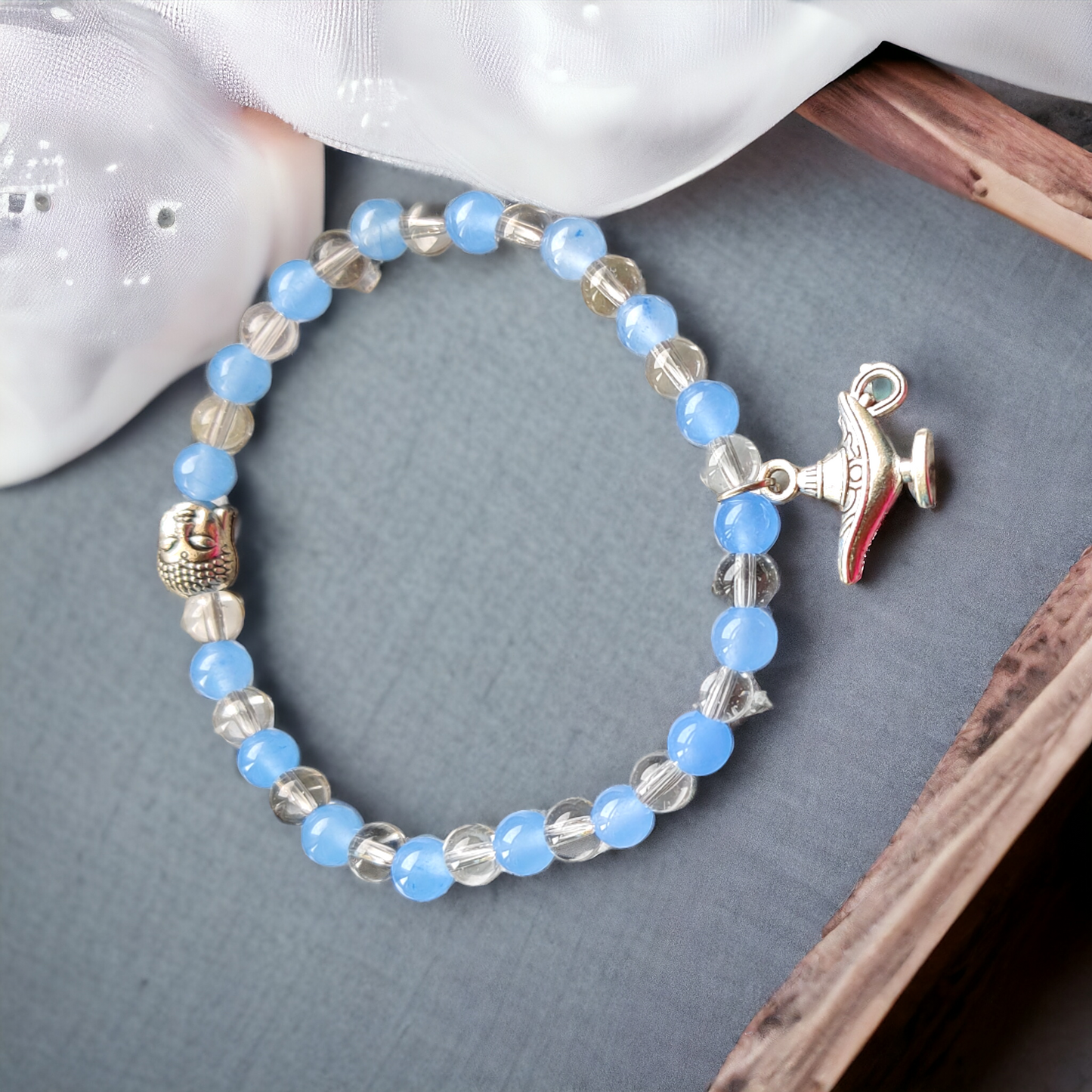 Glass Beads Bracelet With Metal Charms