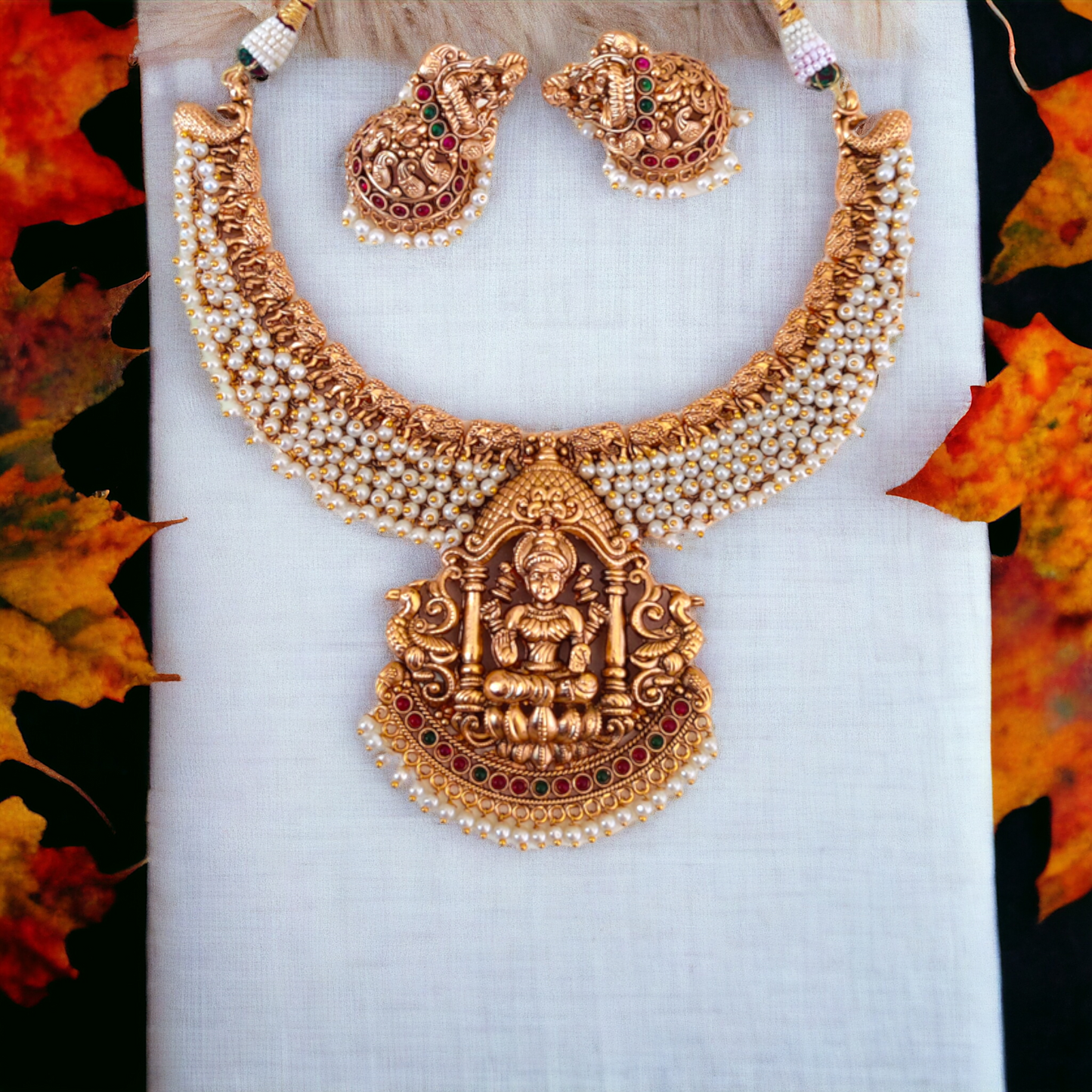 Lakshmi Pearl Necklace Set - Matte Finish TS21